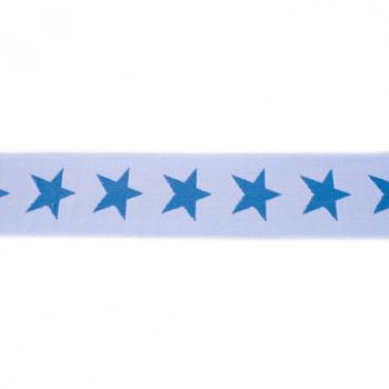 Gummiband Hellblau mit Blauen Sternen Breite 4 cm